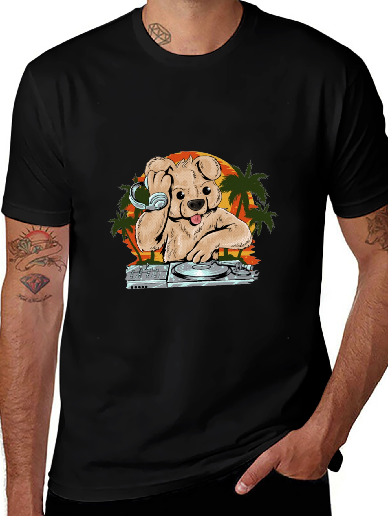 DJ Dog Sunset T-Shirt – Cool Music Graphic Tee