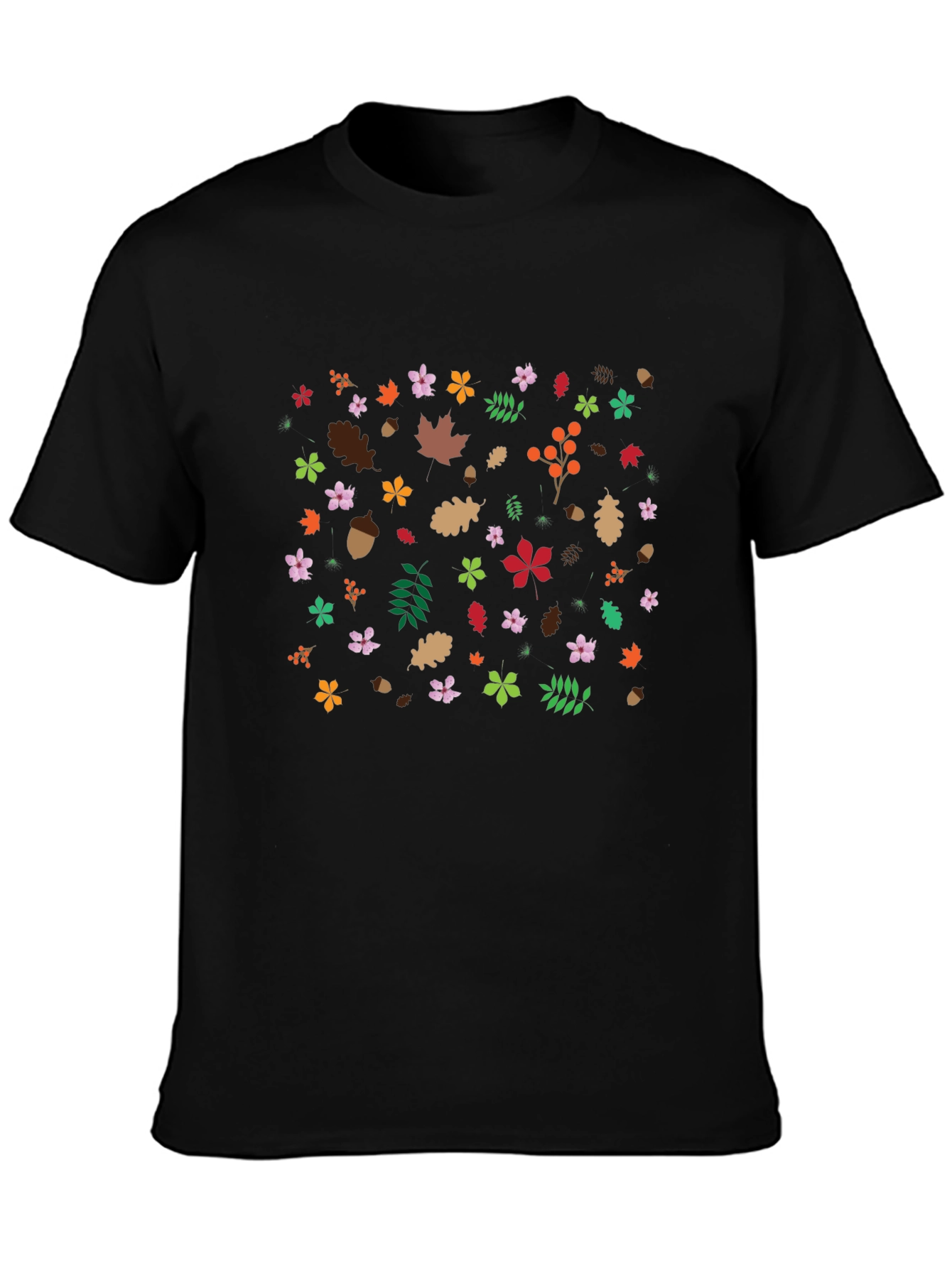 Autumn Leaves Pattern Black T-Shirt