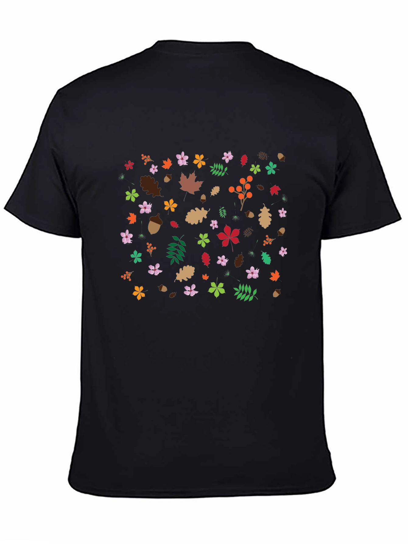Autumn Leaves Pattern Black T-Shirt