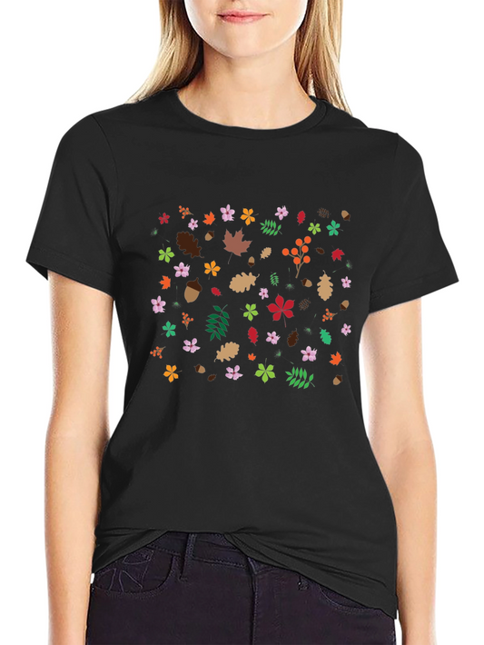 Autumn Leaves Pattern Black T-Shirt