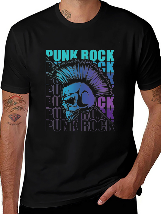 Punk Rock Skull Graphic Tee - Mens Black T-Shirt