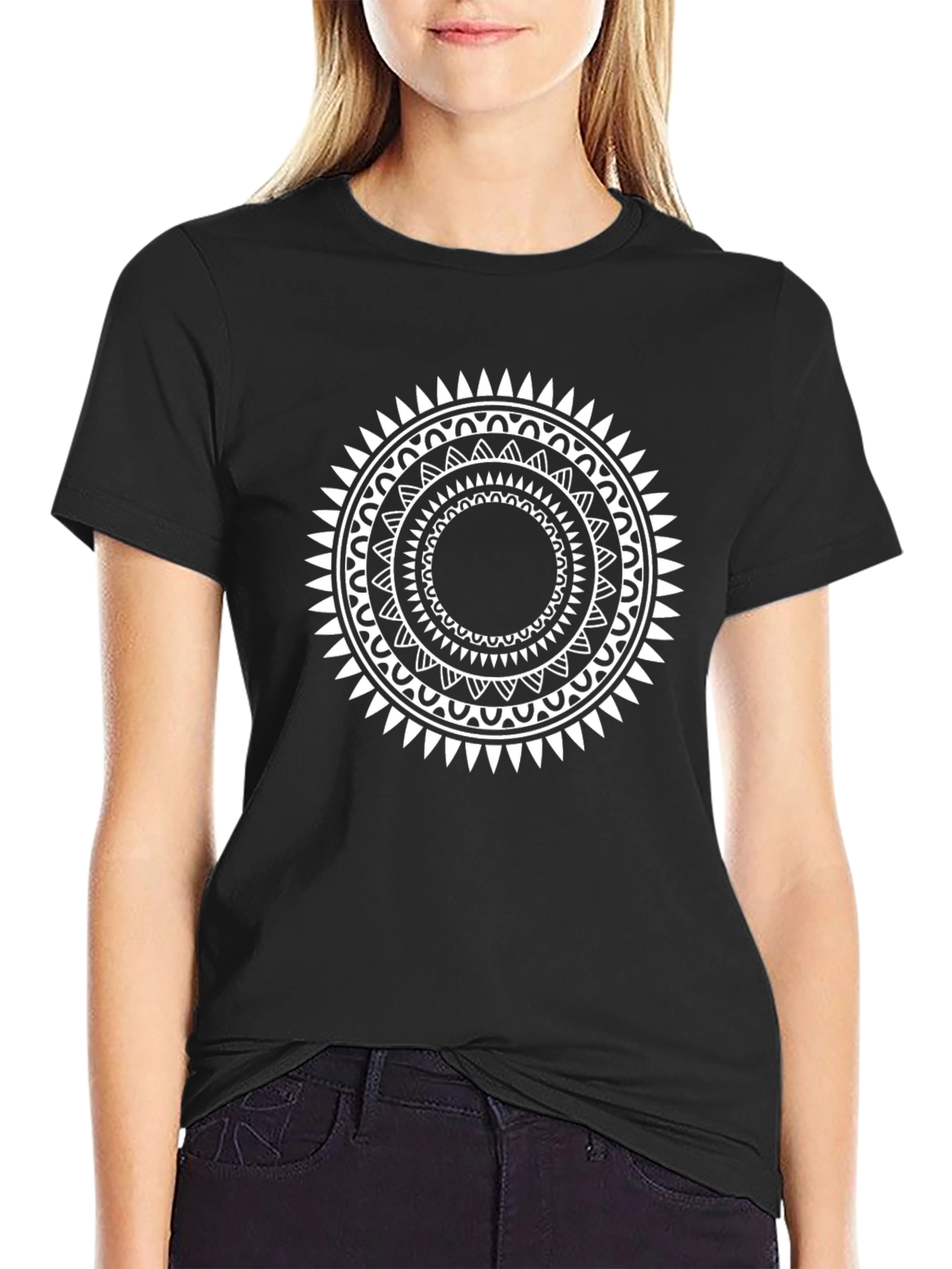 Tribal Circle Graphic Print Black T-Shirt