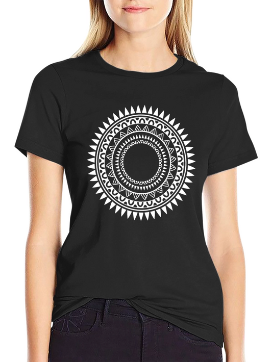 Tribal Circle Graphic Print Black T-Shirt