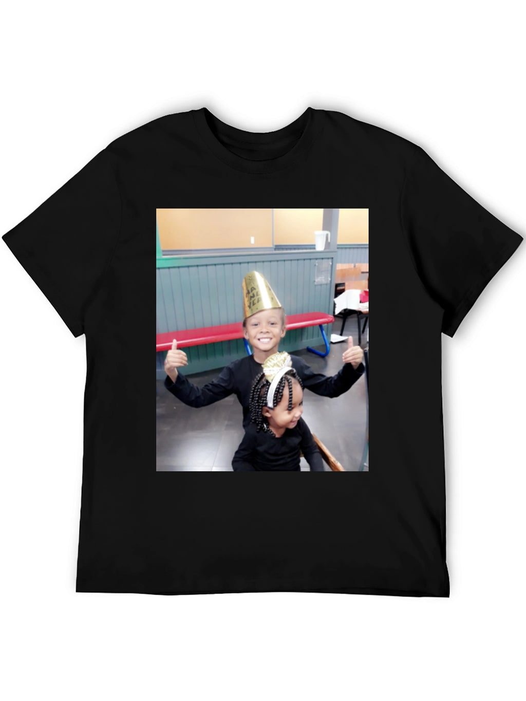 Black T-Shirt with Smiling Kids