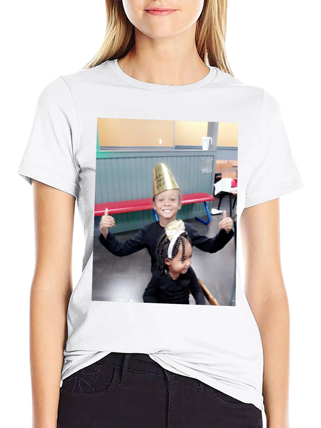 Black T-Shirt with Smiling Kids