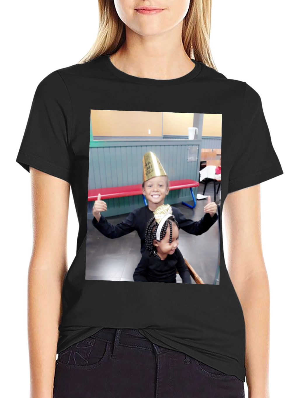 Black T-Shirt with Smiling Kids