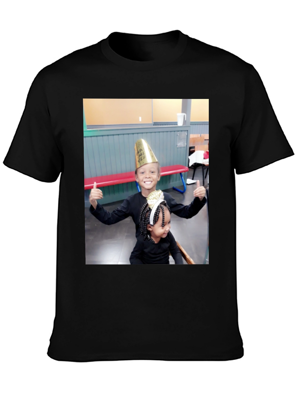 Black T-Shirt with Smiling Kids