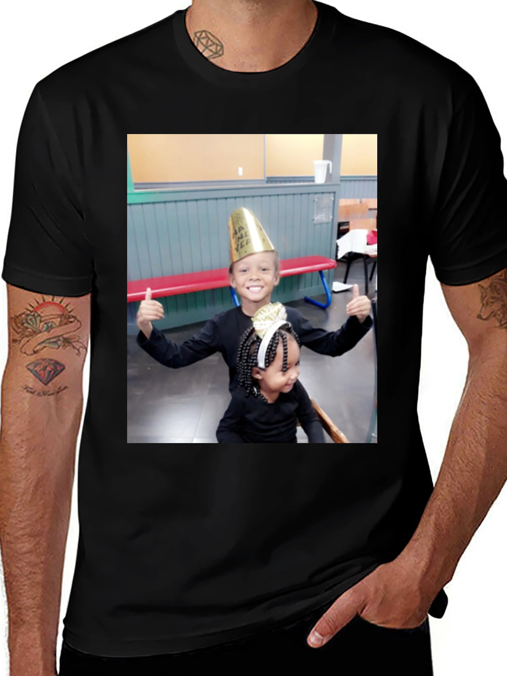 Black T-Shirt with Smiling Kids