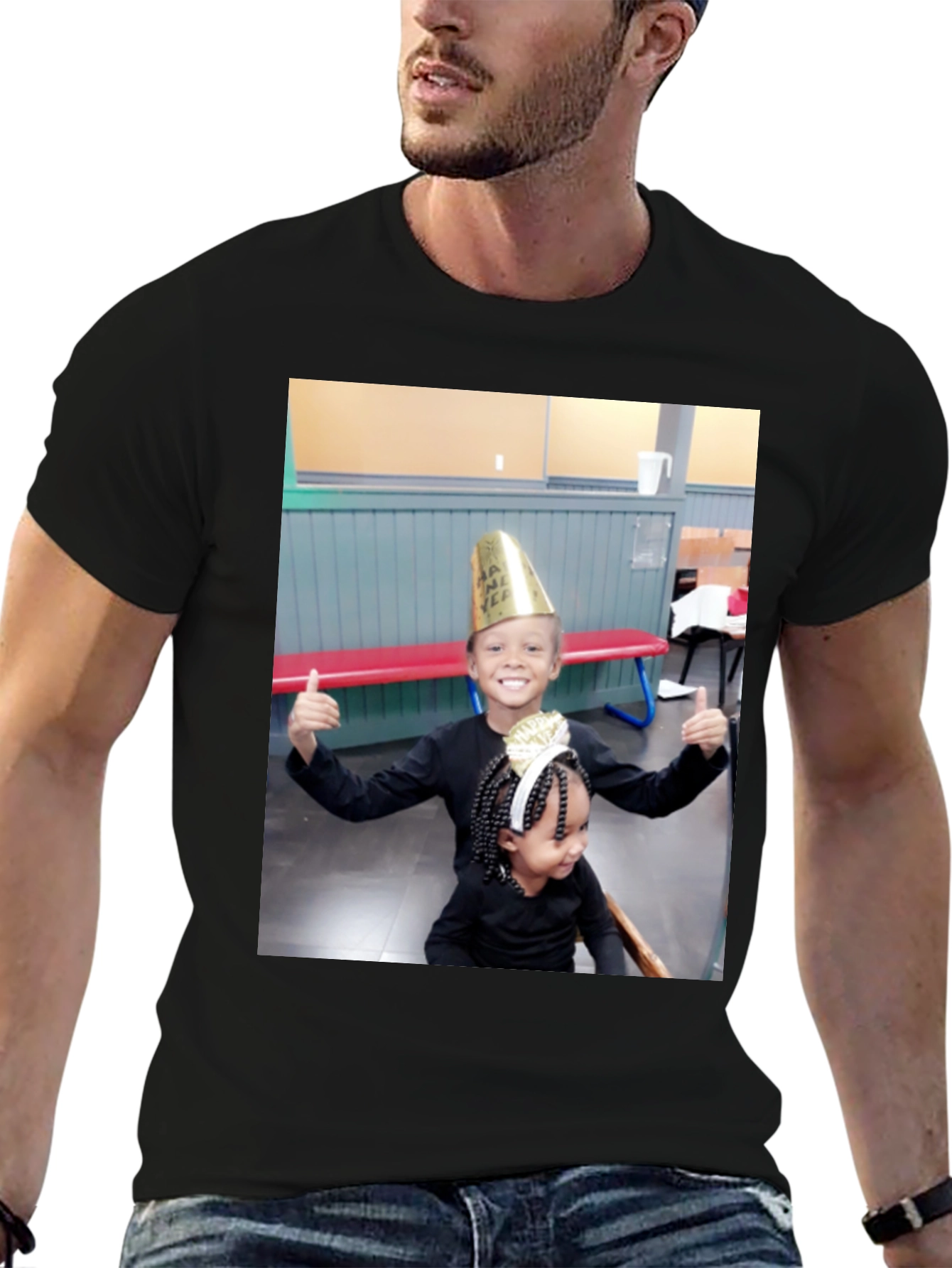 Black T-Shirt with Smiling Kids