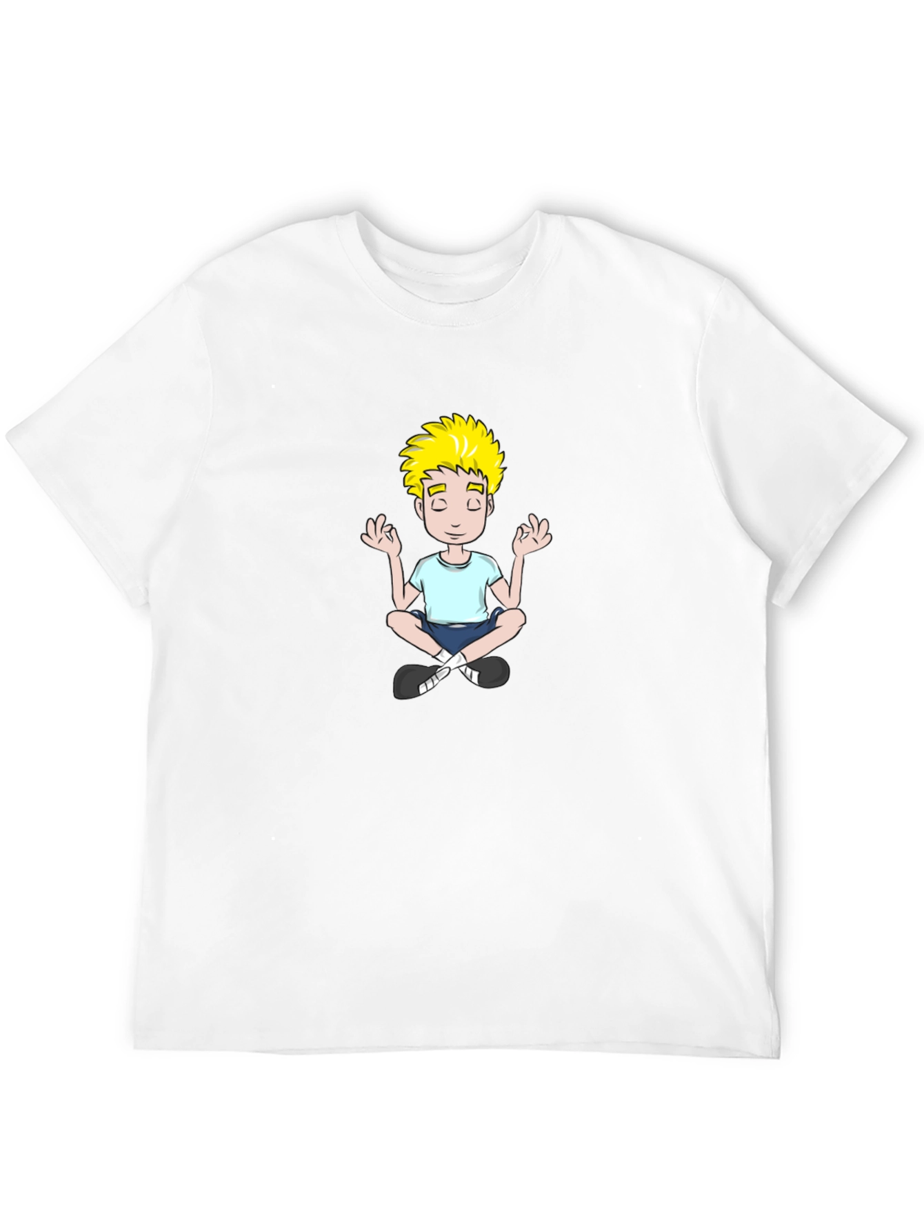 Meditating Cartoon Boy Black T-Shirt