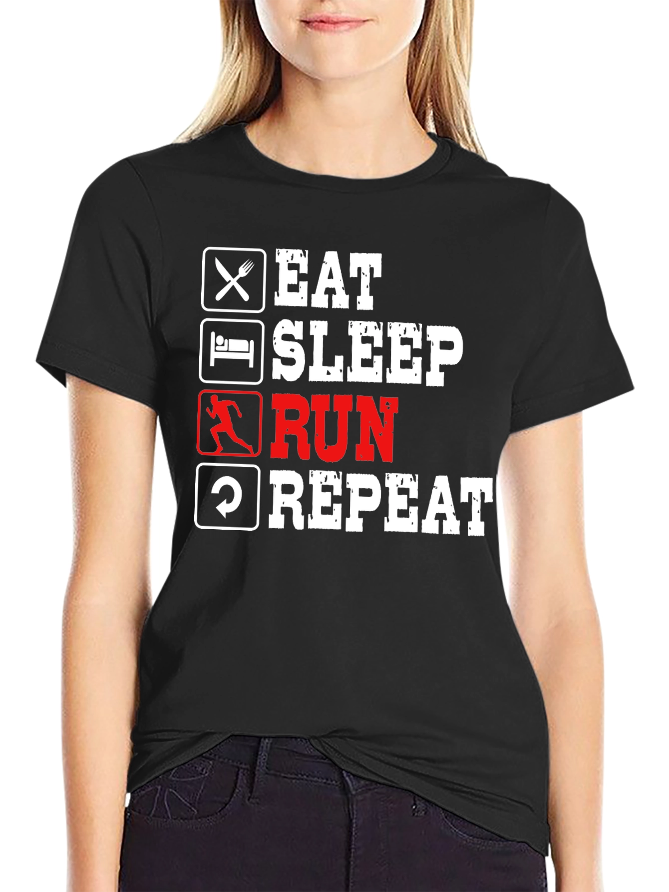 Eat Sleep Run Repeat T-Shirt - Black Cotton Tee