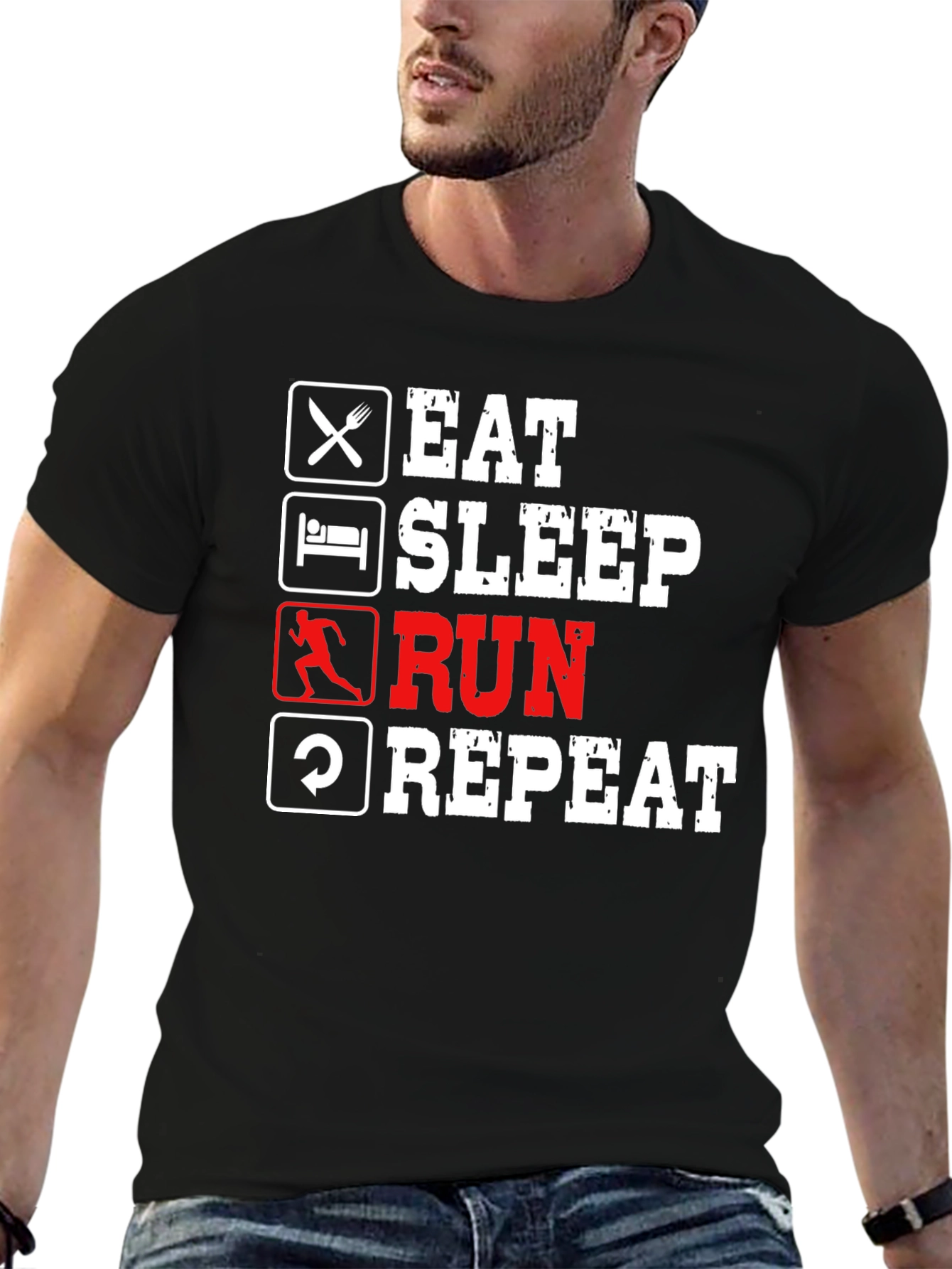 Eat Sleep Run Repeat T-Shirt - Black Cotton Tee