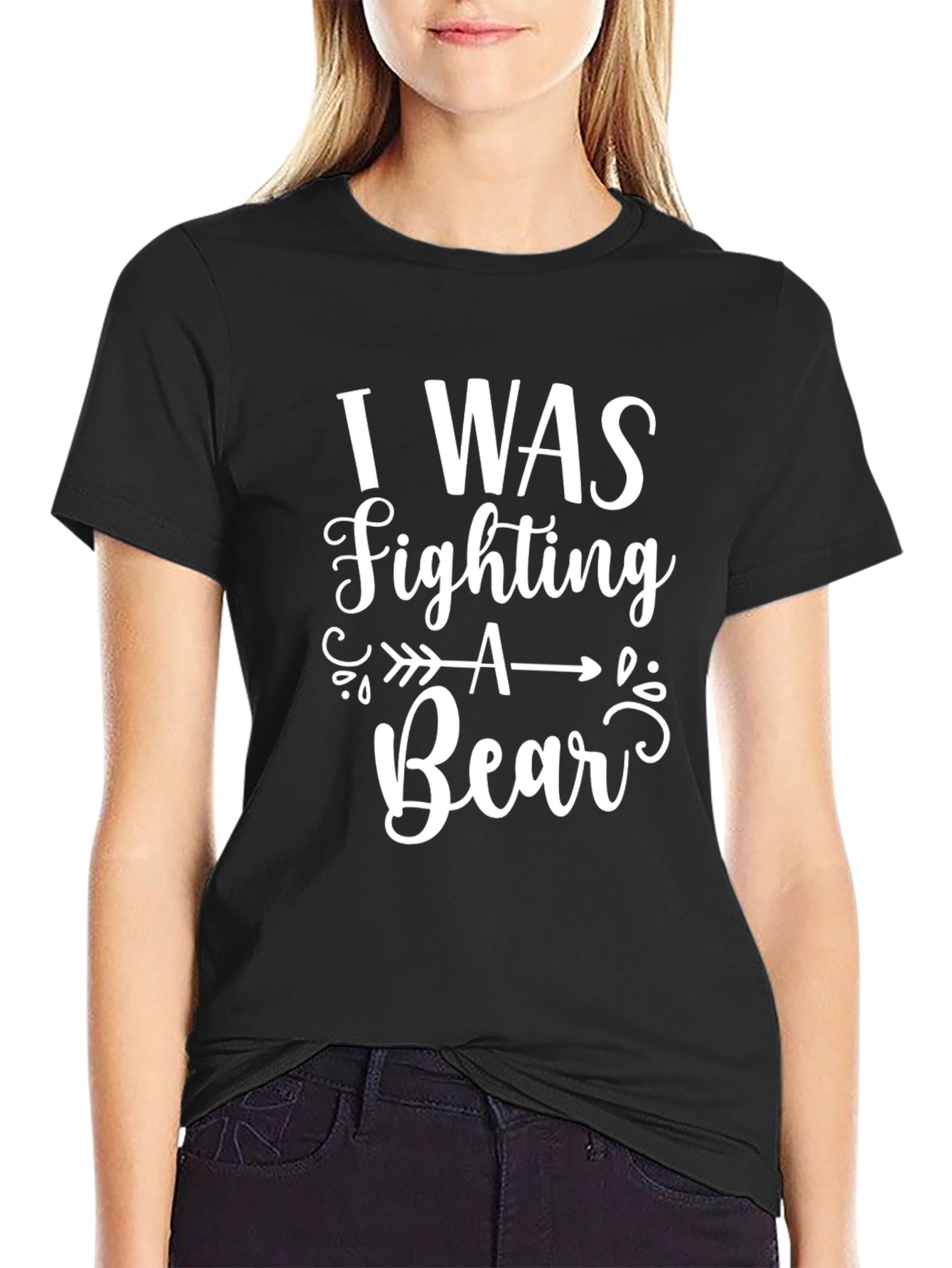 I Was Fighting A Bear Black Graphic T-Shirt
