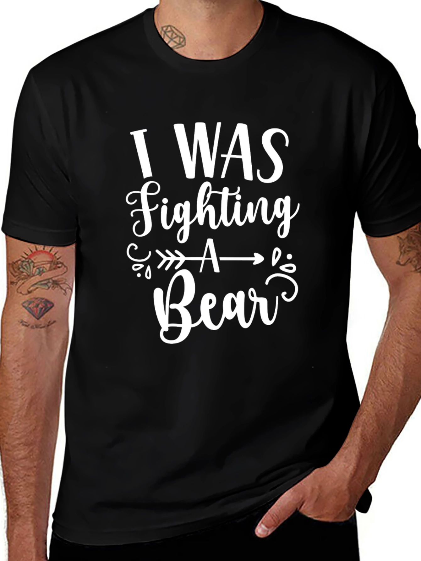 I Was Fighting A Bear Black Graphic T-Shirt