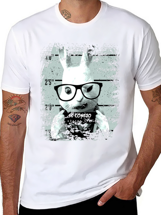 Funny Rabbit Mugshot Graphic Tee - Black