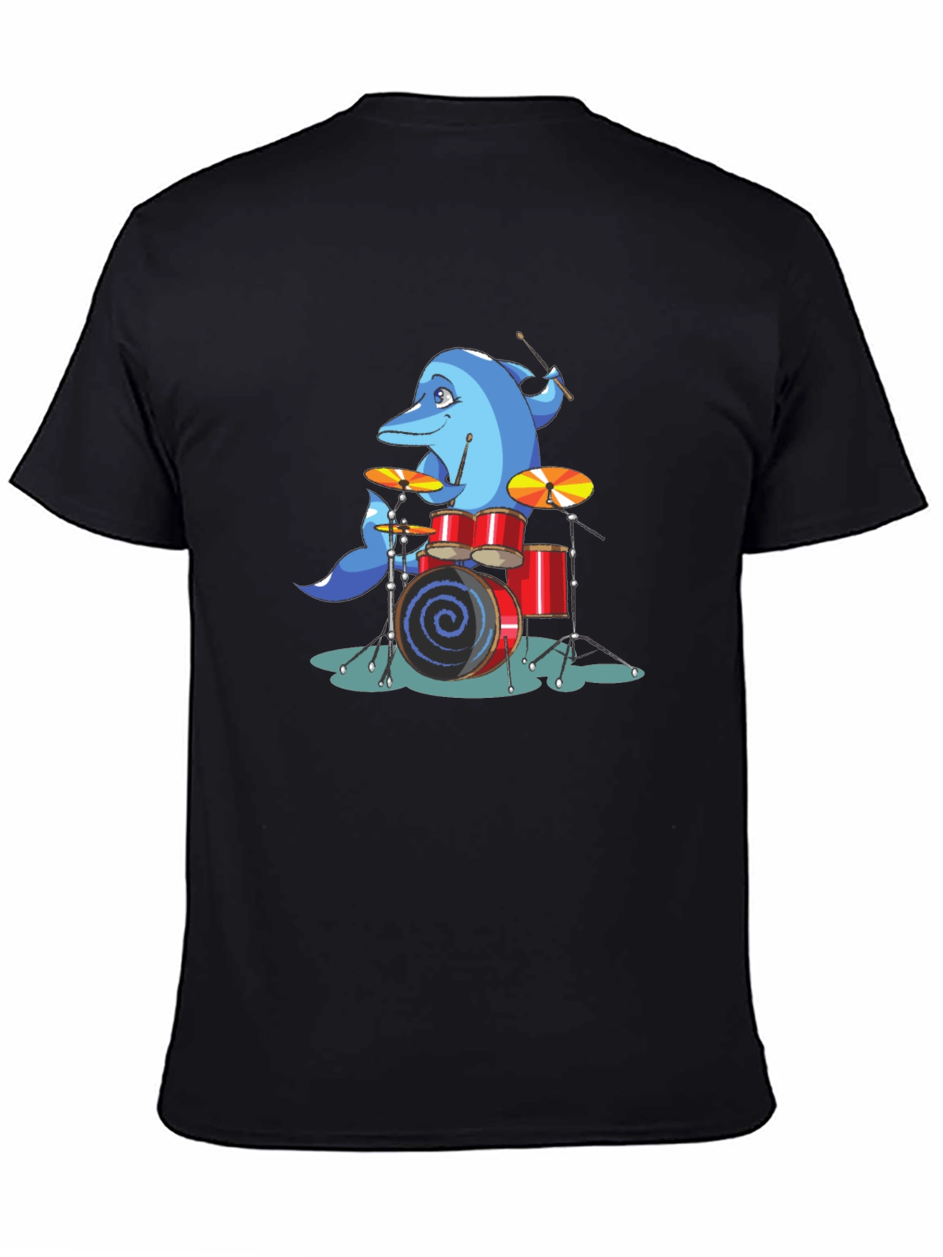 Dolphin Drummer Graphic Tee - Black Cotton T-Shirt