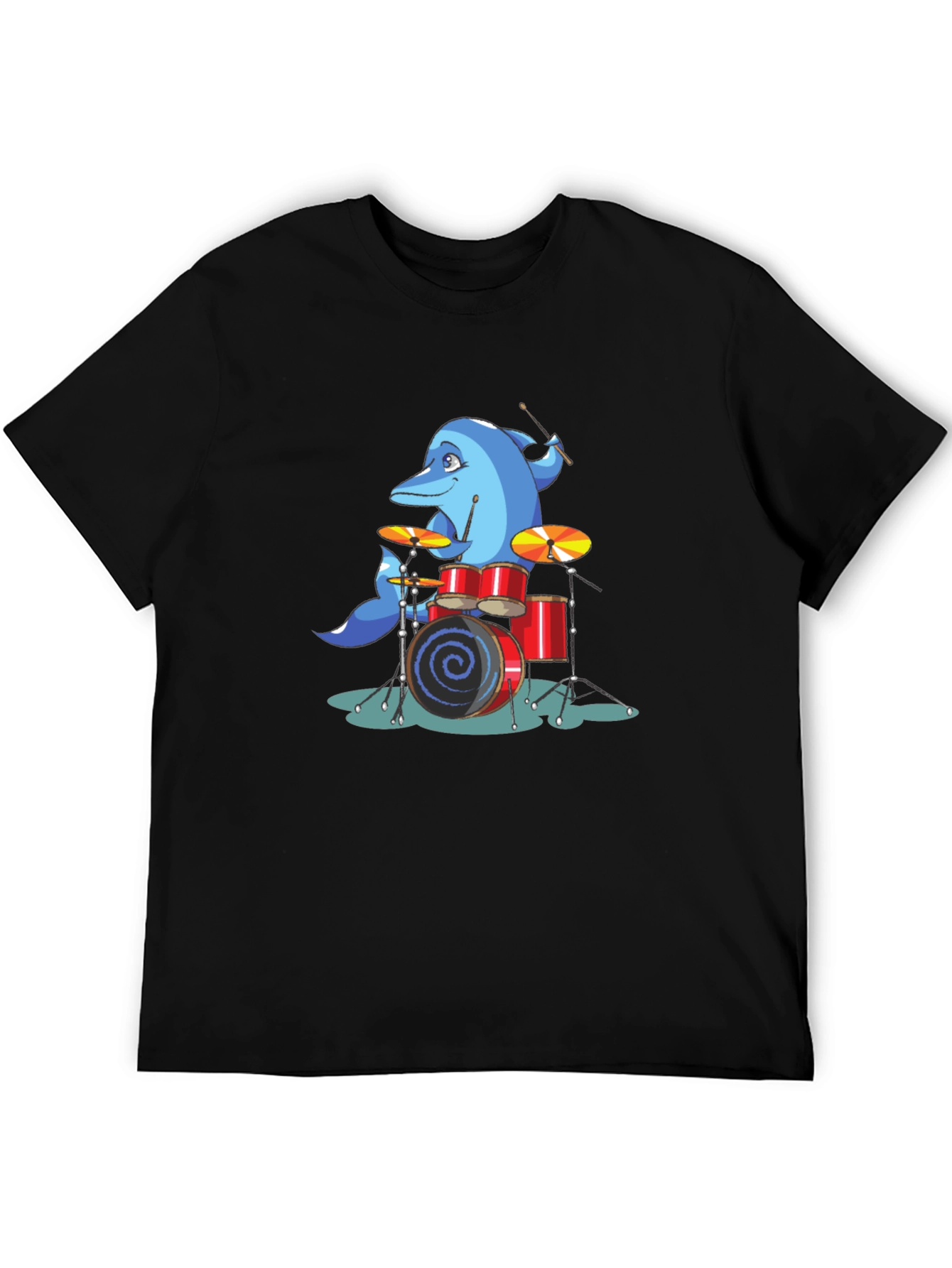 Dolphin Drummer Graphic Tee - Black Cotton T-Shirt