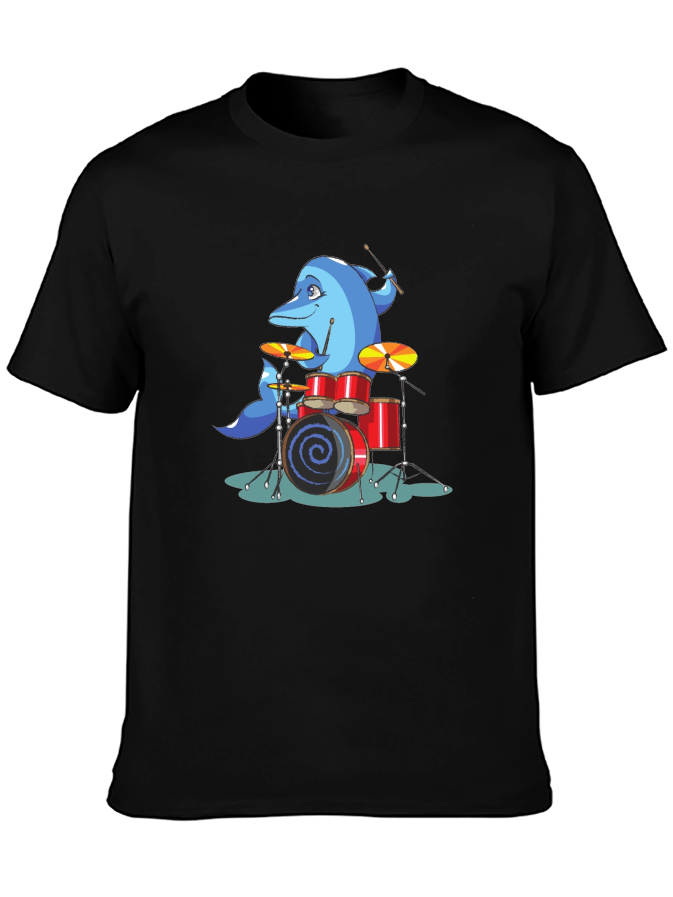 Dolphin Drummer Graphic Tee - Black Cotton T-Shirt