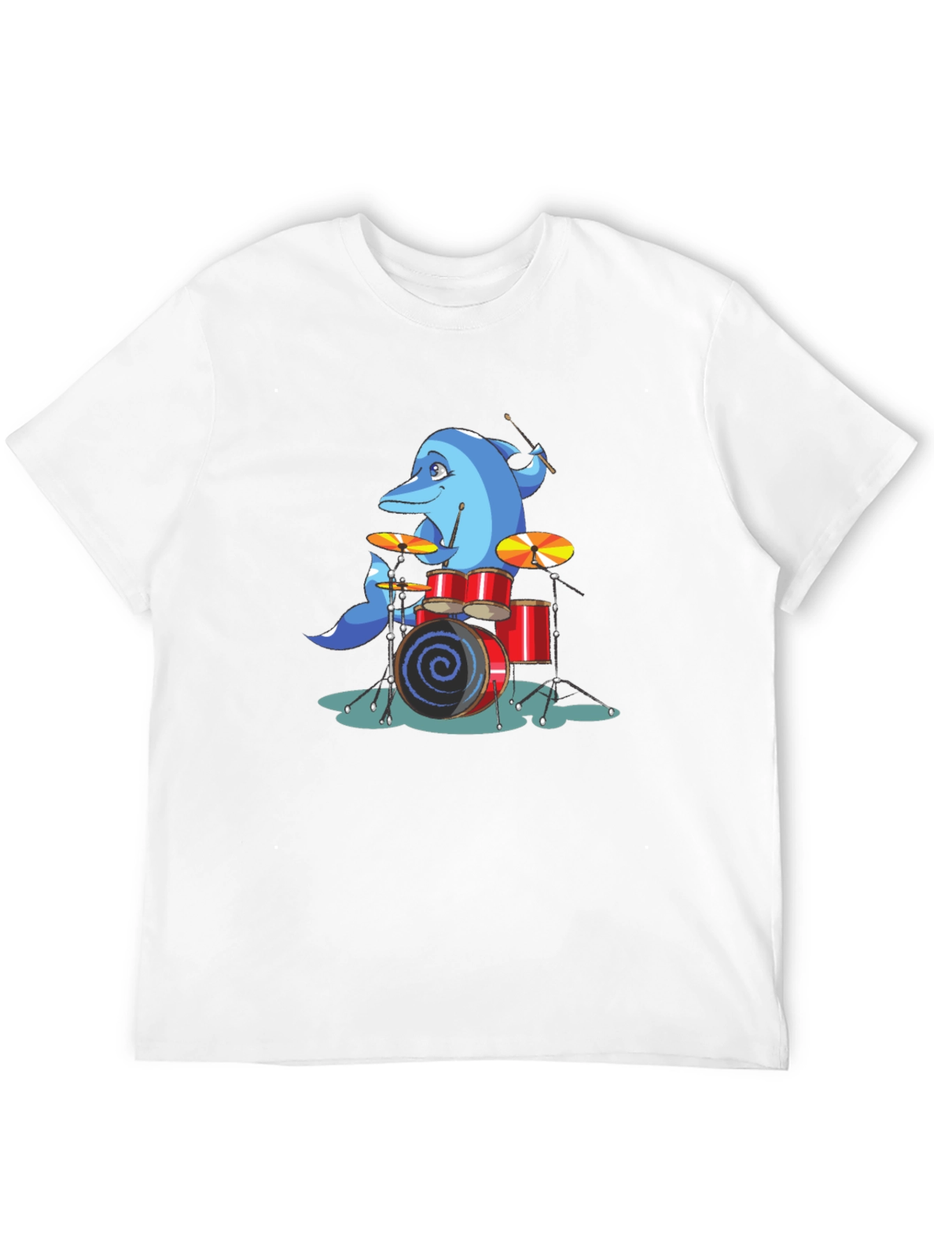 Dolphin Drummer Graphic Tee - Black Cotton T-Shirt