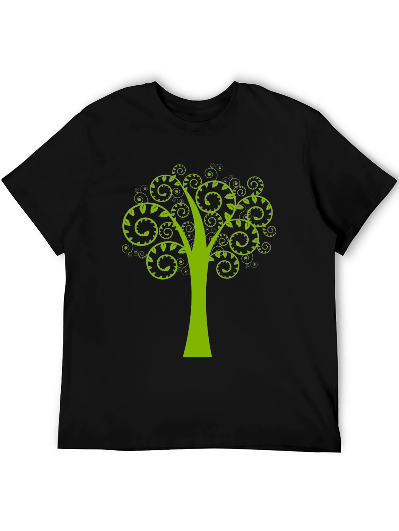 Green Tree Swirl Graphic Black T-Shirt