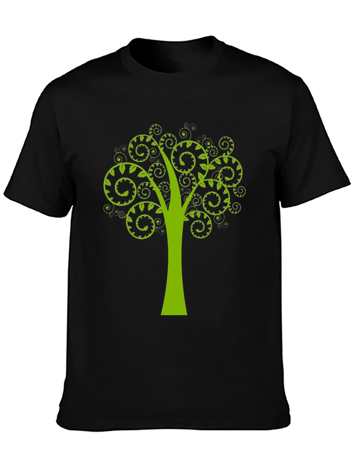 Green Tree Swirl Graphic Black T-Shirt