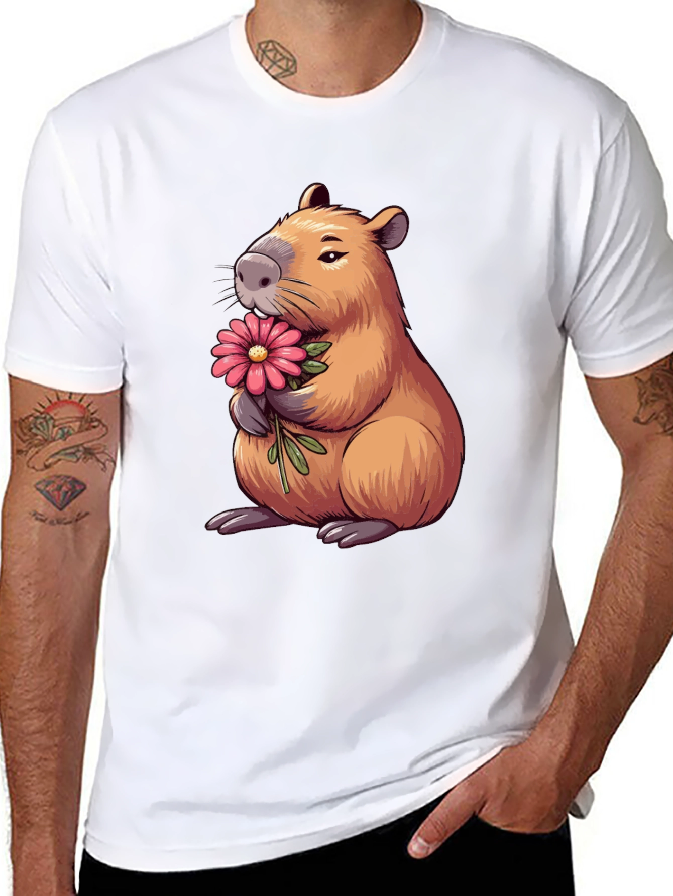 Capybara with Flower Graphic T-Shirt