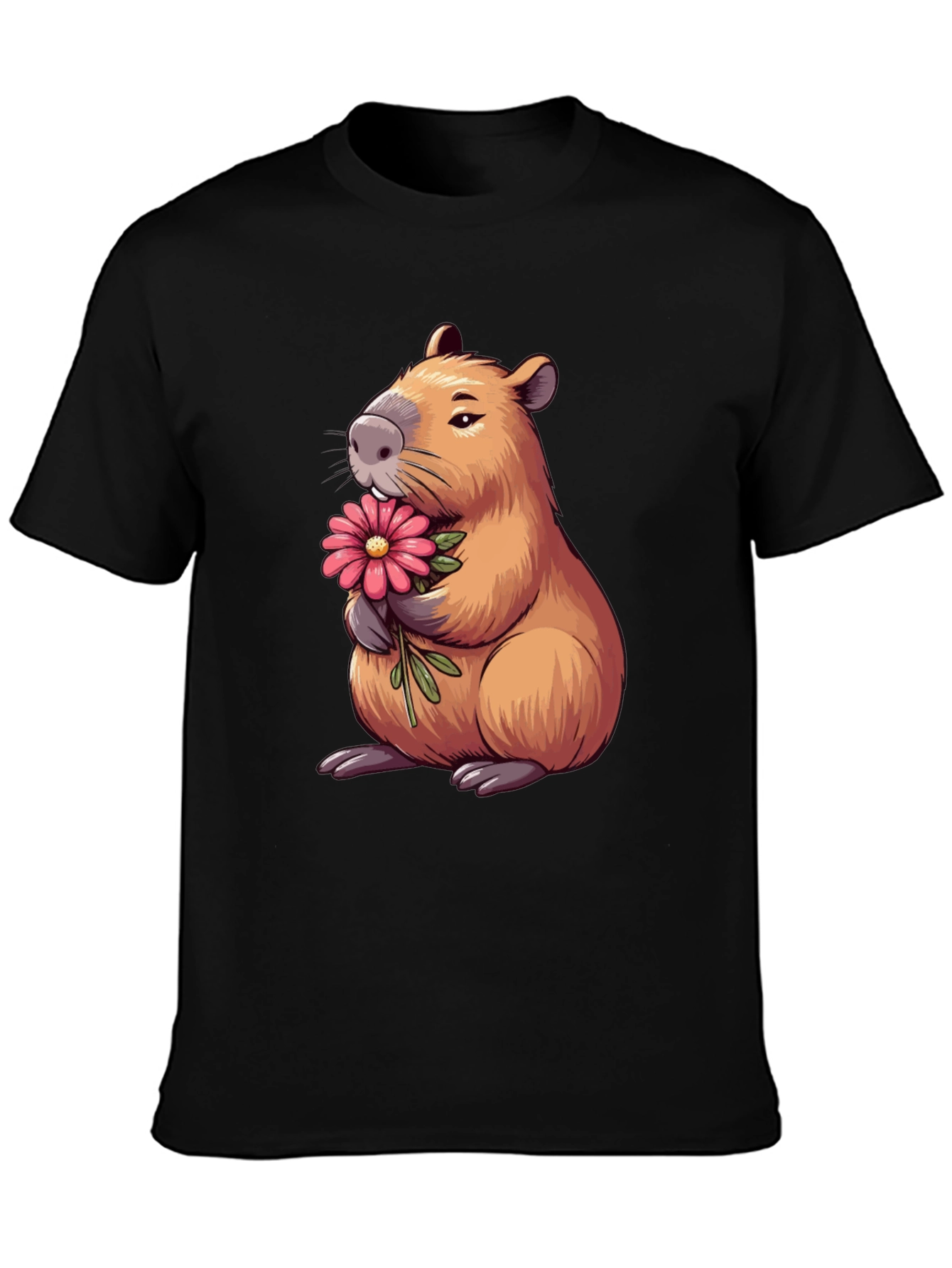 Capybara with Flower Graphic T-Shirt