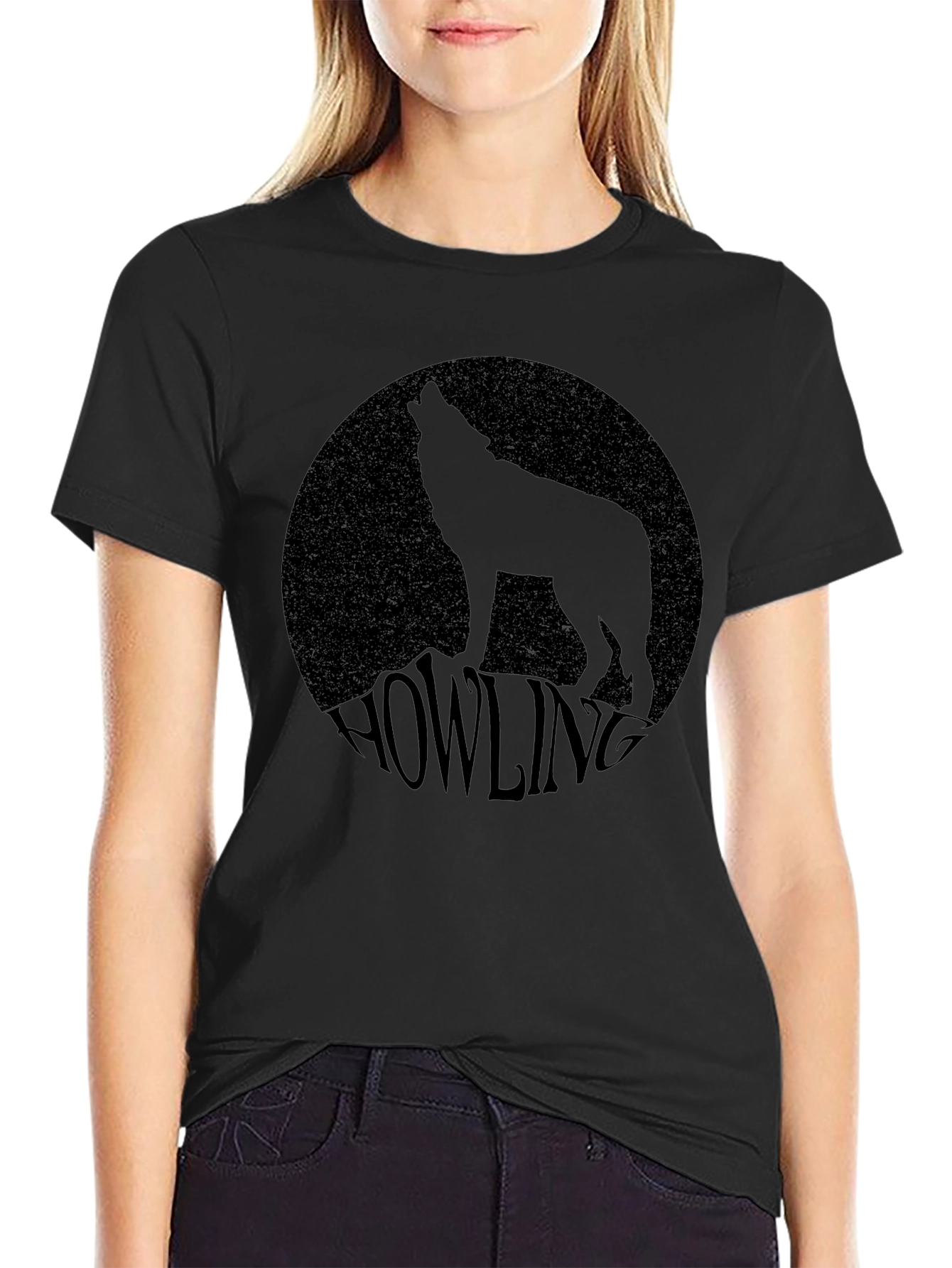 Howling Wolf Graphic Tee - Black