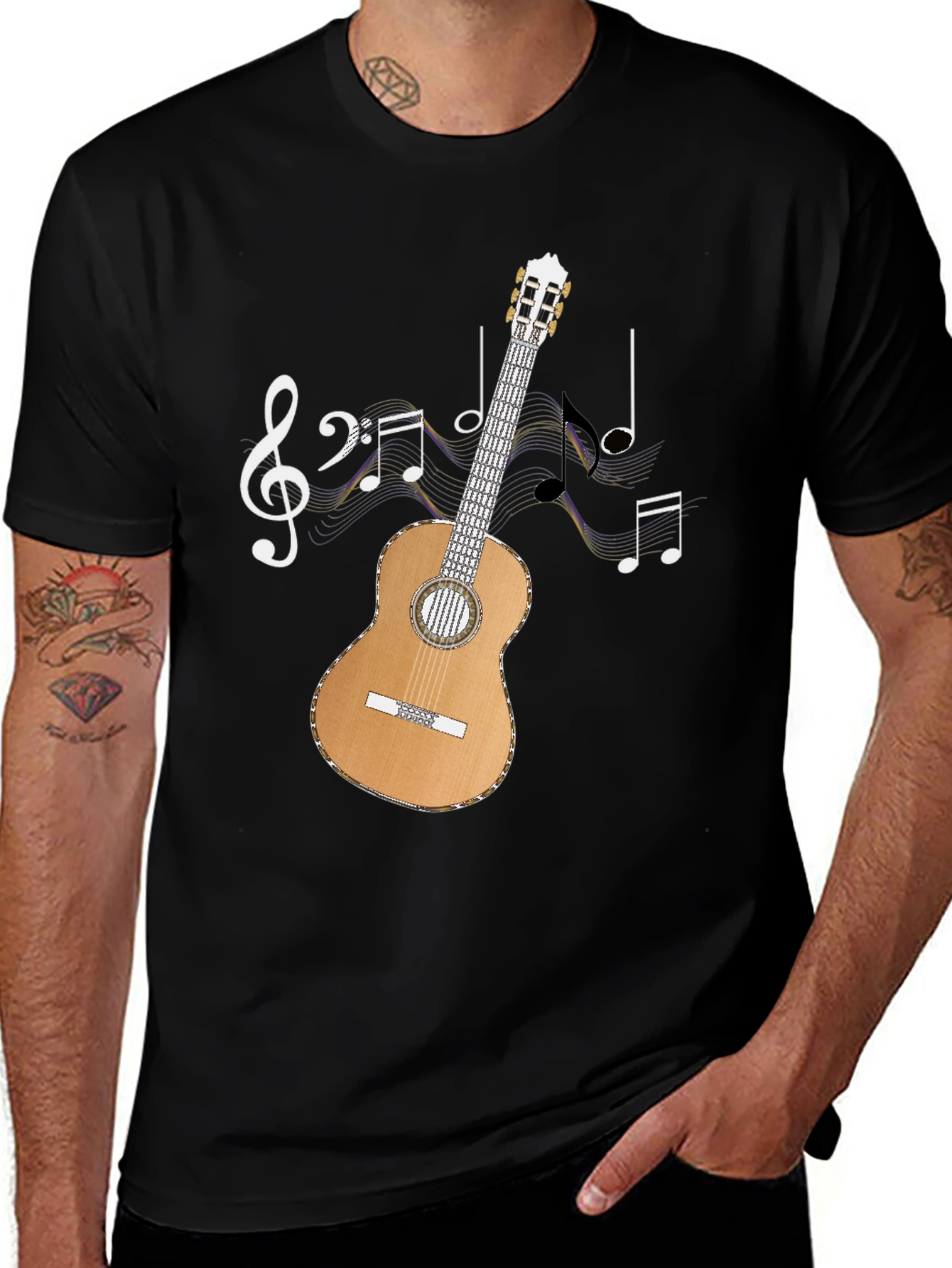 Musical Guitar T-Shirt - Black Cotton Tee