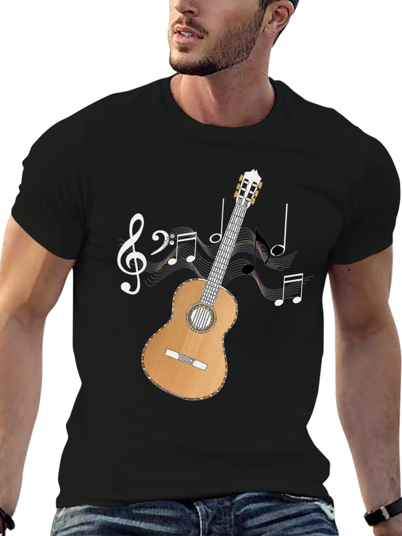 Musical Guitar T-Shirt - Black Cotton Tee