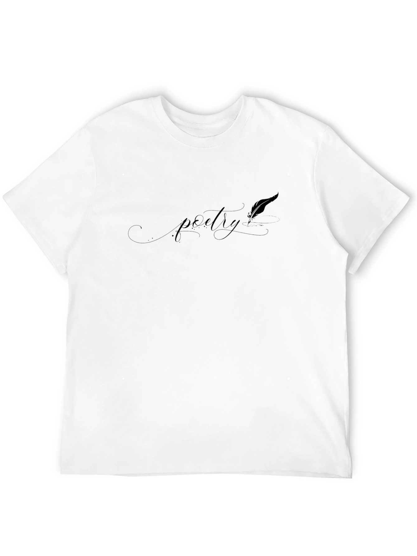 Poetry Feather Black T-Shirt - Literary Style