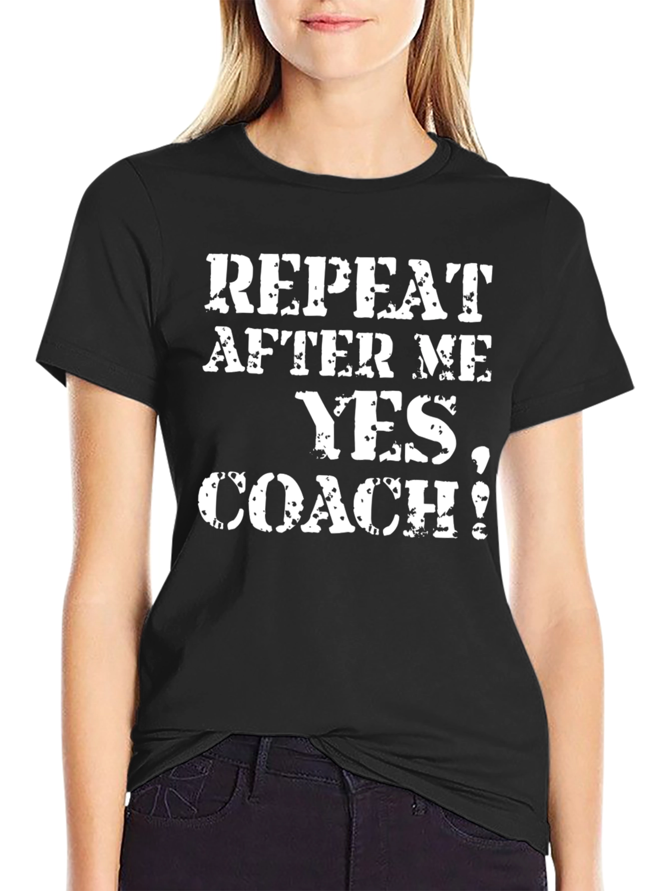Repeat After Me Yes Coach Funny Black Cotton T-Shirt