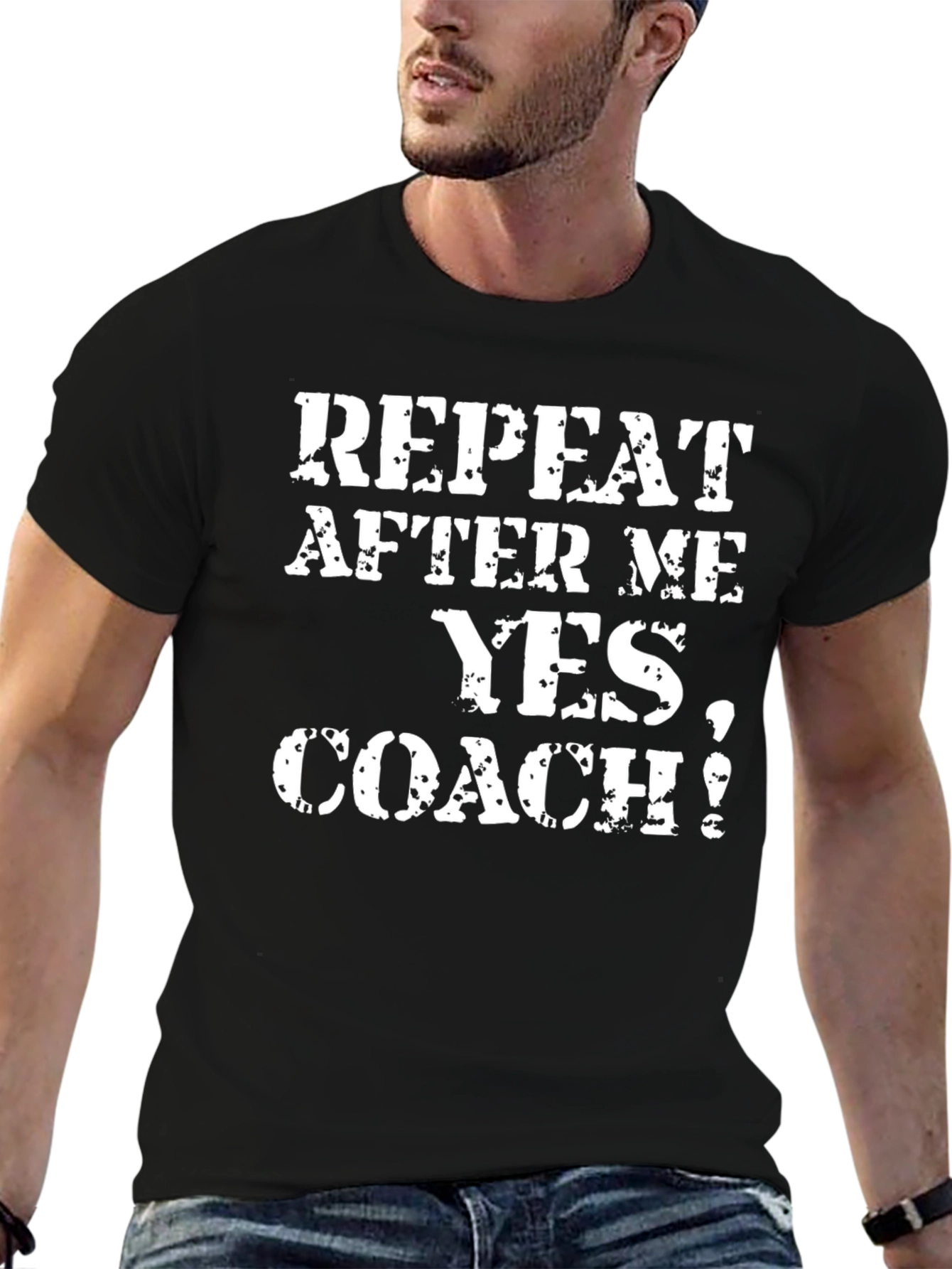 Repeat After Me Yes Coach Funny Black Cotton T-Shirt