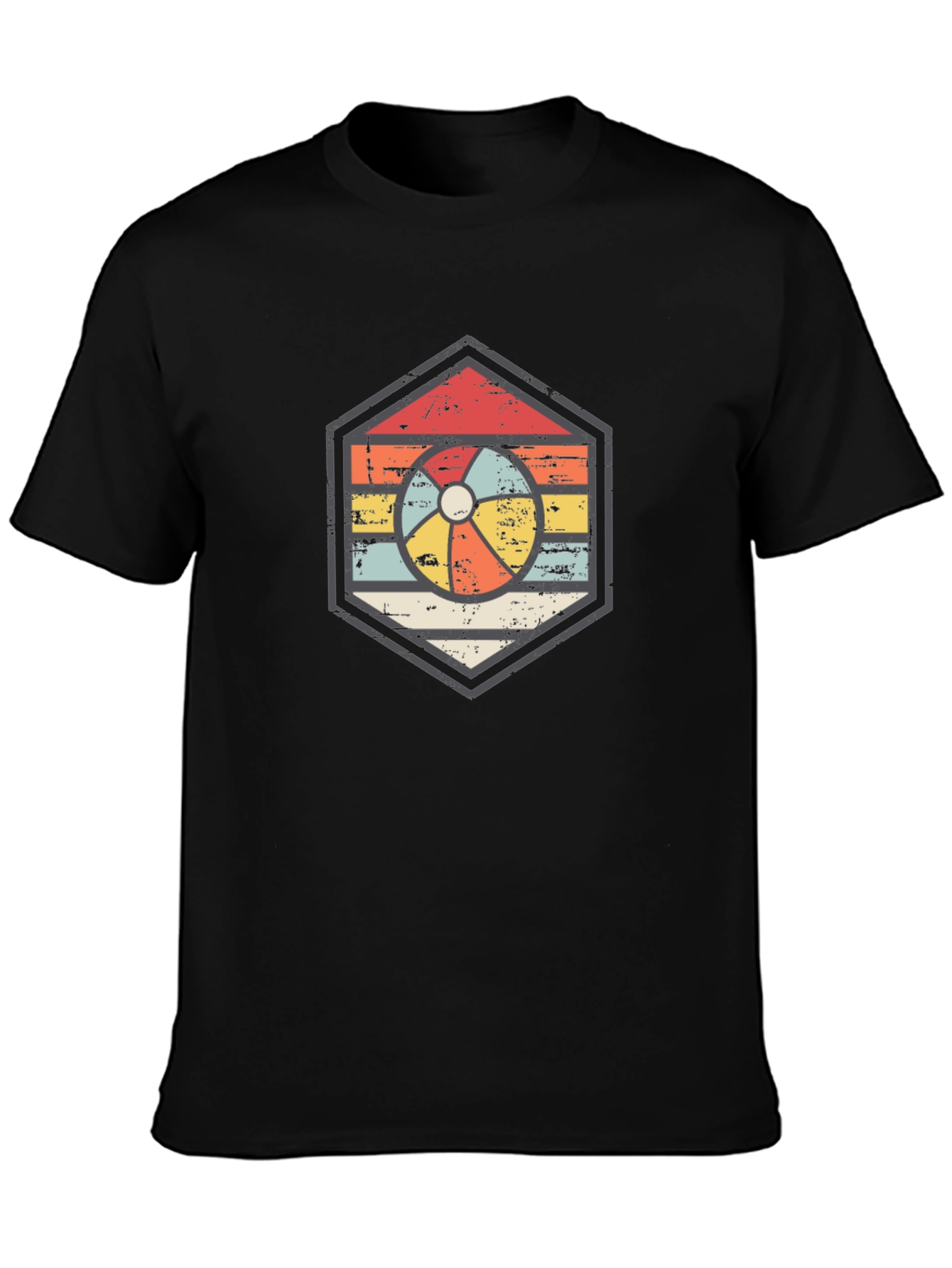 Retro Beach Ball Graphic Tee - Unisex Black T-Shirt