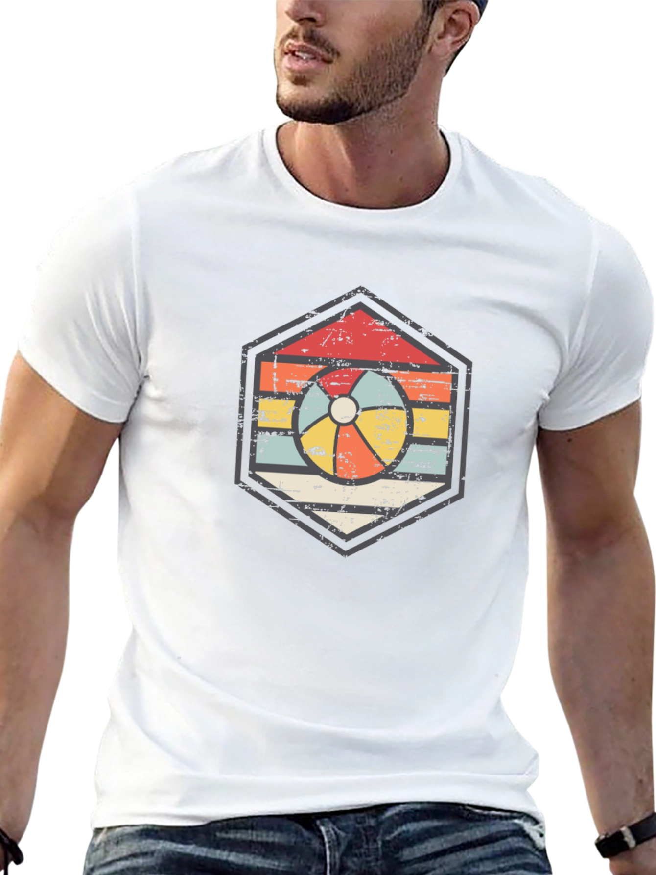 Retro Beach Ball Graphic Tee - Unisex Black T-Shirt