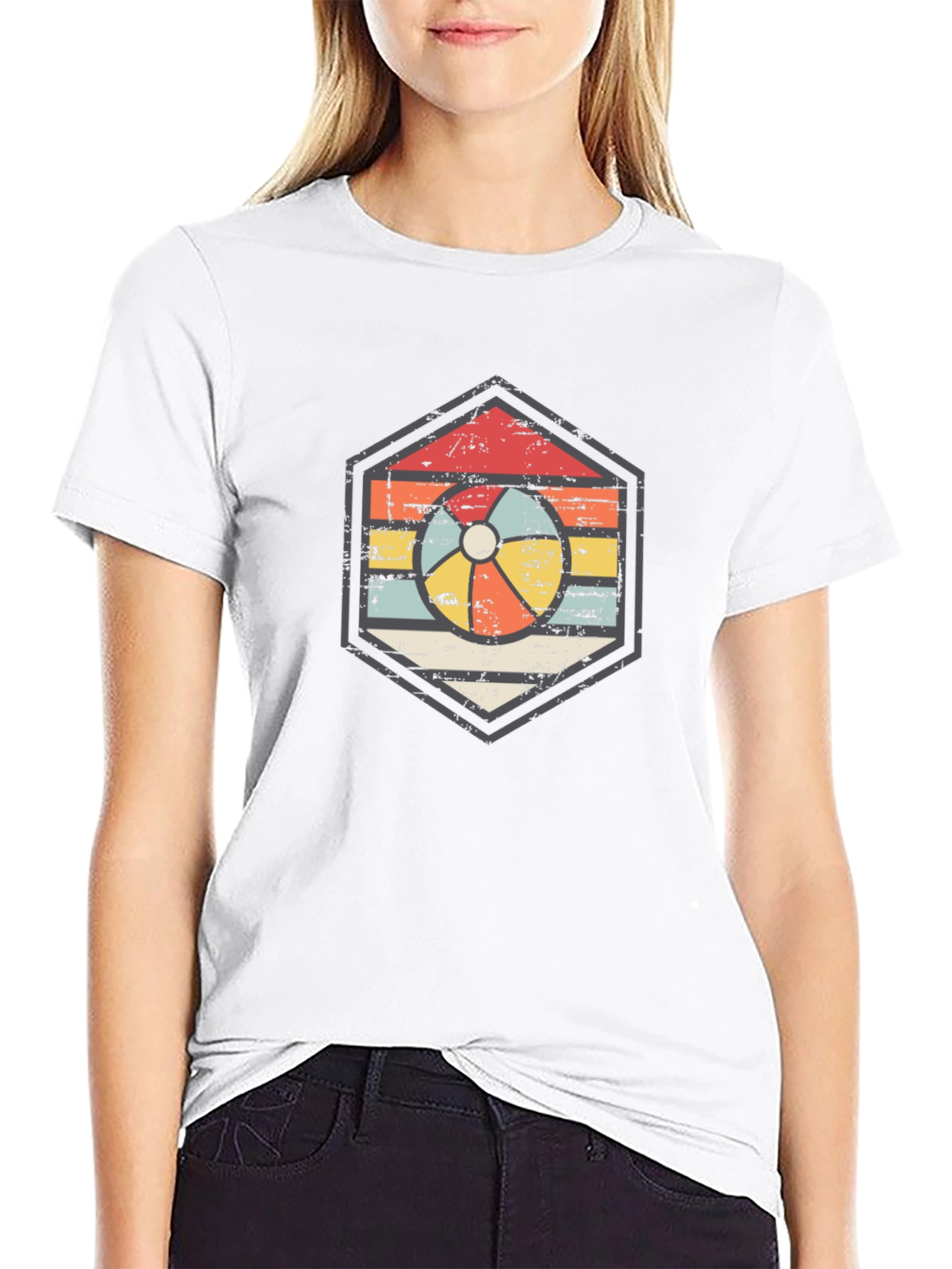 Retro Beach Ball Graphic Tee - Unisex Black T-Shirt