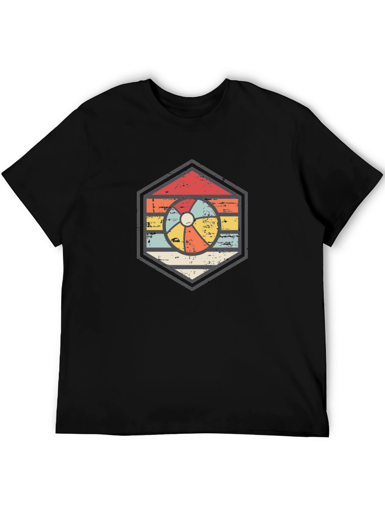 Retro Beach Ball Graphic Tee - Unisex Black T-Shirt
