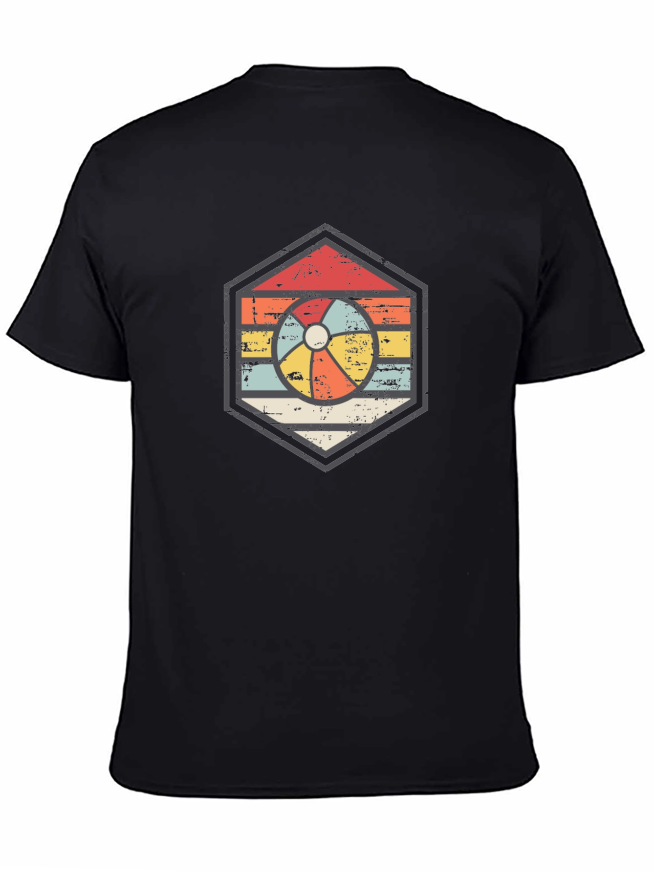 Retro Beach Ball Graphic Tee - Unisex Black T-Shirt