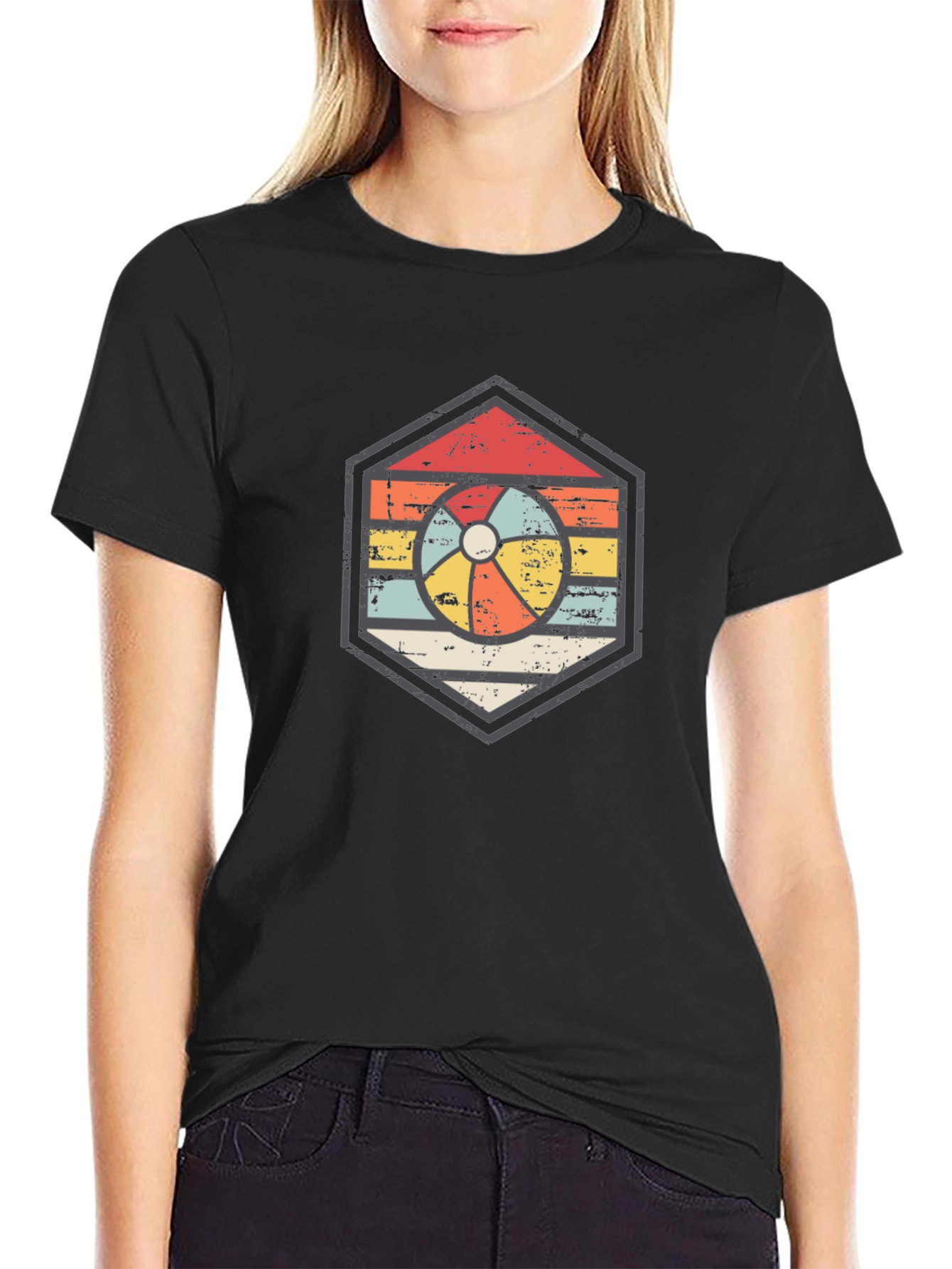 Retro Beach Ball Graphic Tee - Unisex Black T-Shirt