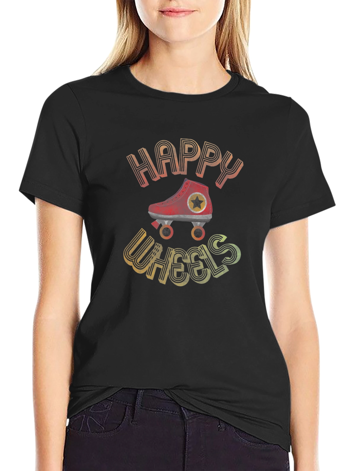 Happy Wheels Retro Roller Skate Graphic T-Shirt