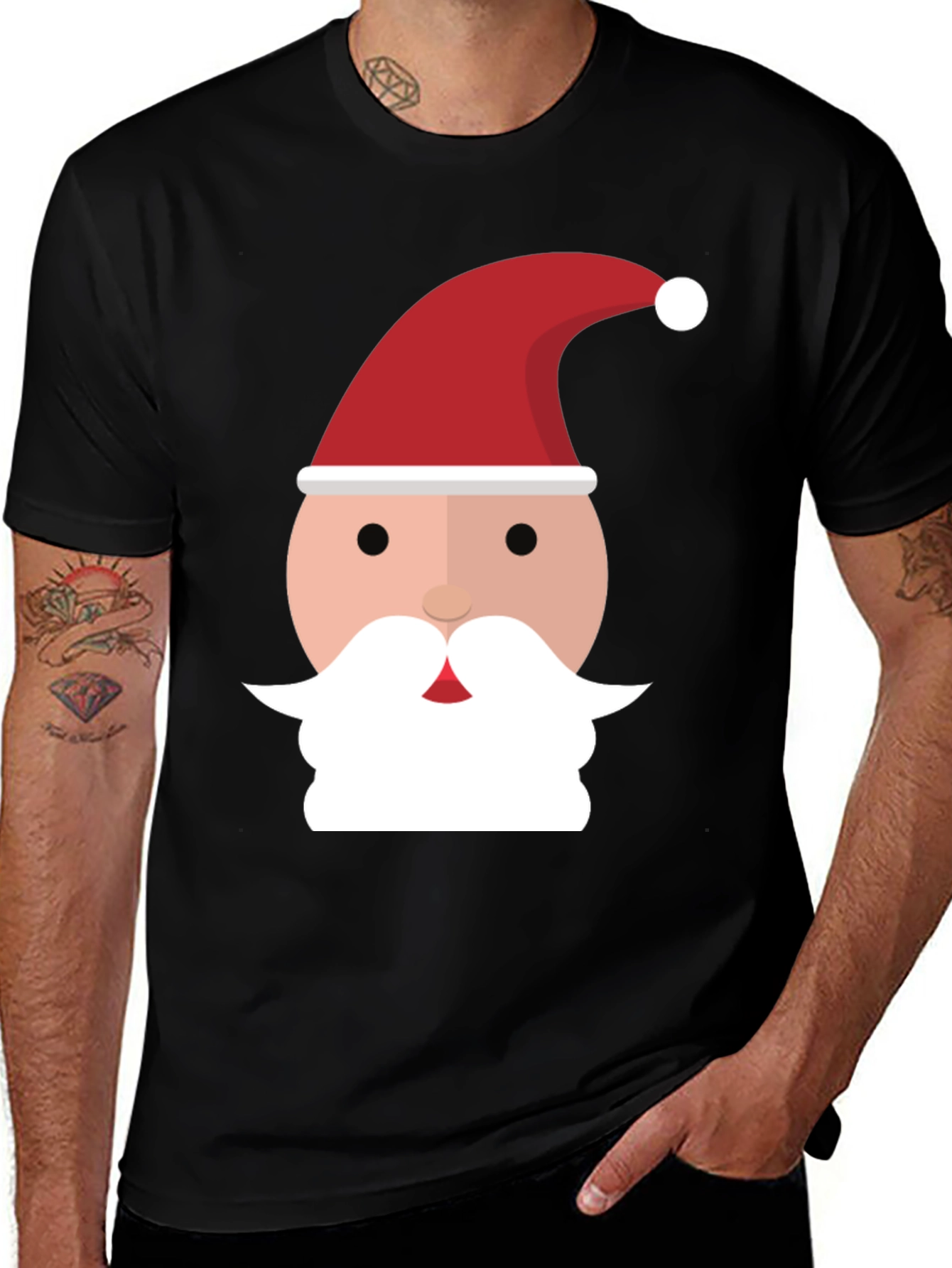 Santa Face Graphic Tee - Black Holiday Shirt
