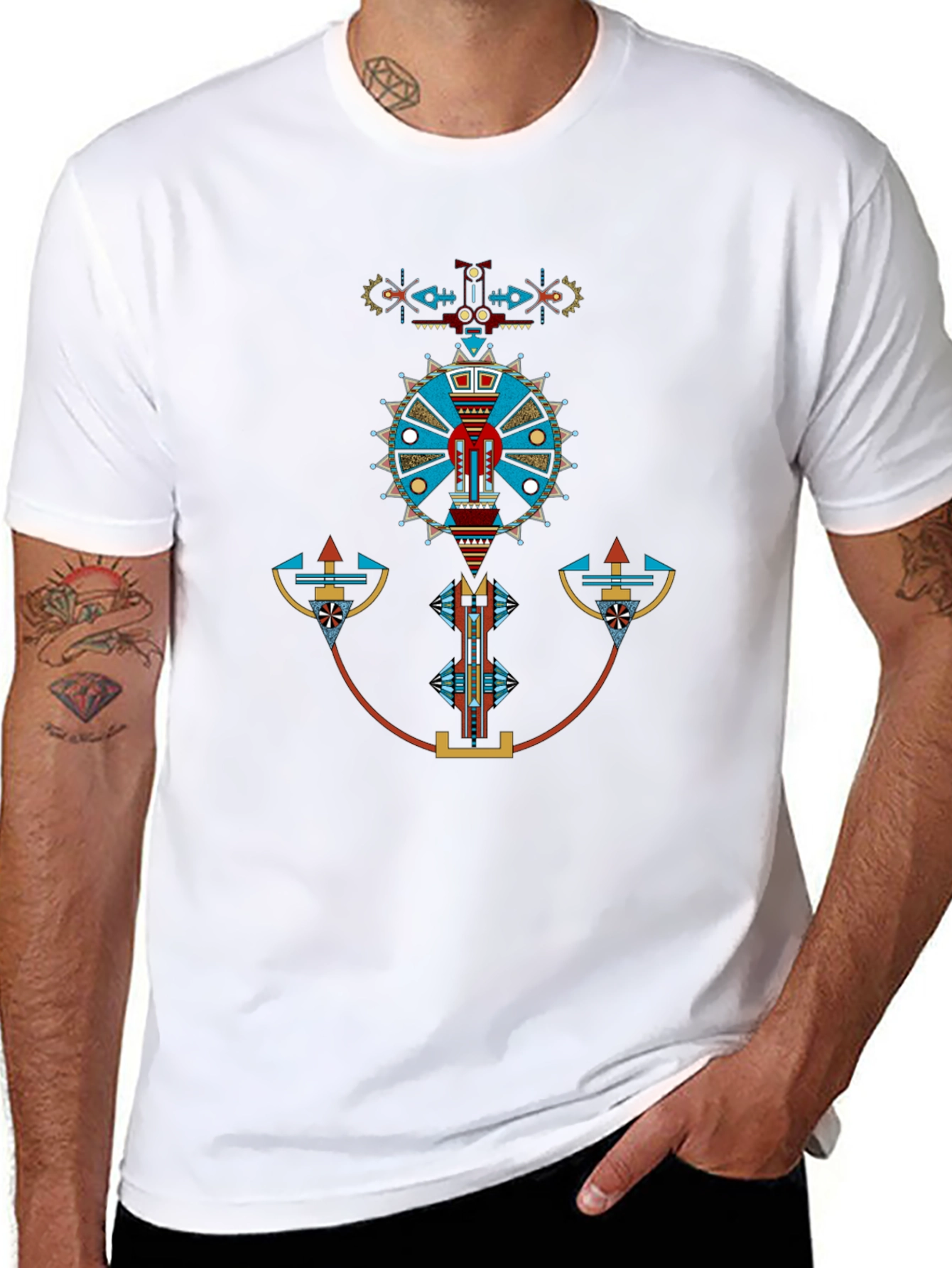 Geometric Aztec Design Black T-Shirt
