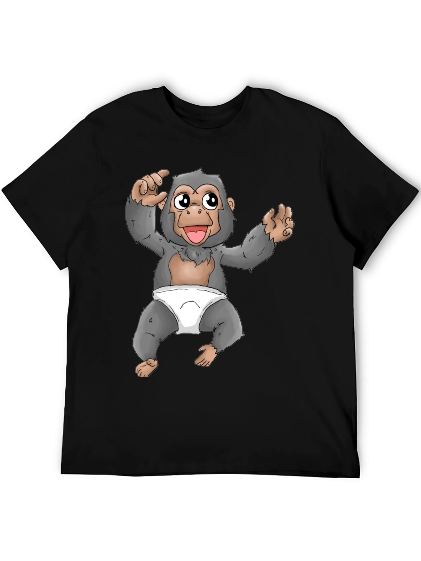 Funny Monkey Cartoon Black T-Shirt