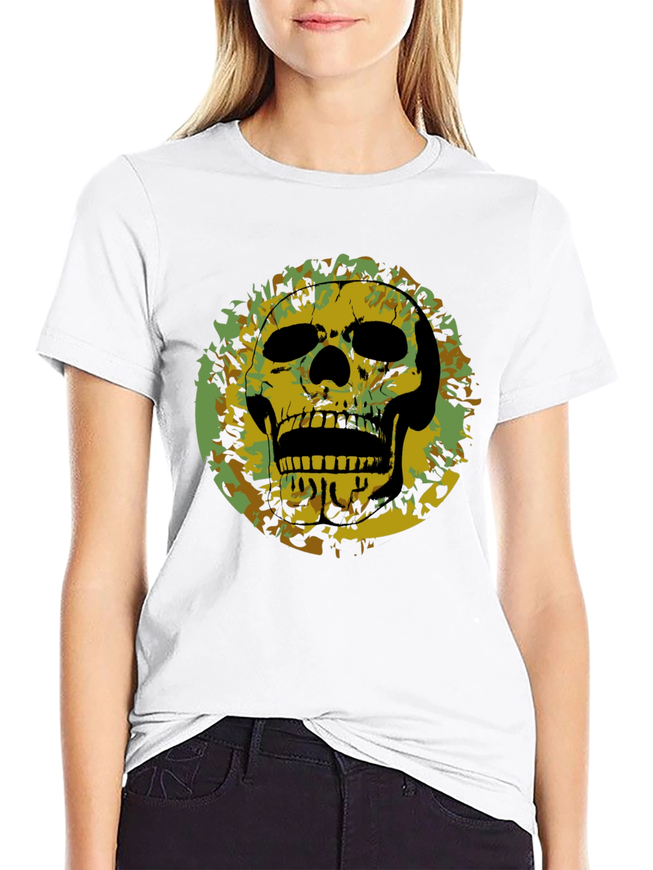 Skull Camo Graphic Print T-Shirt