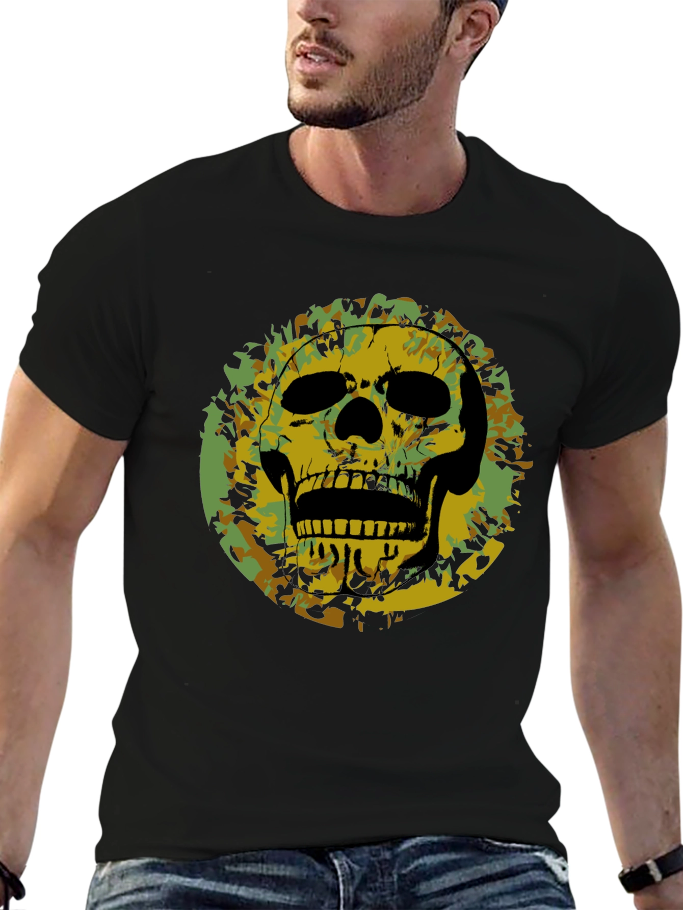 Skull Camo Graphic Print T-Shirt