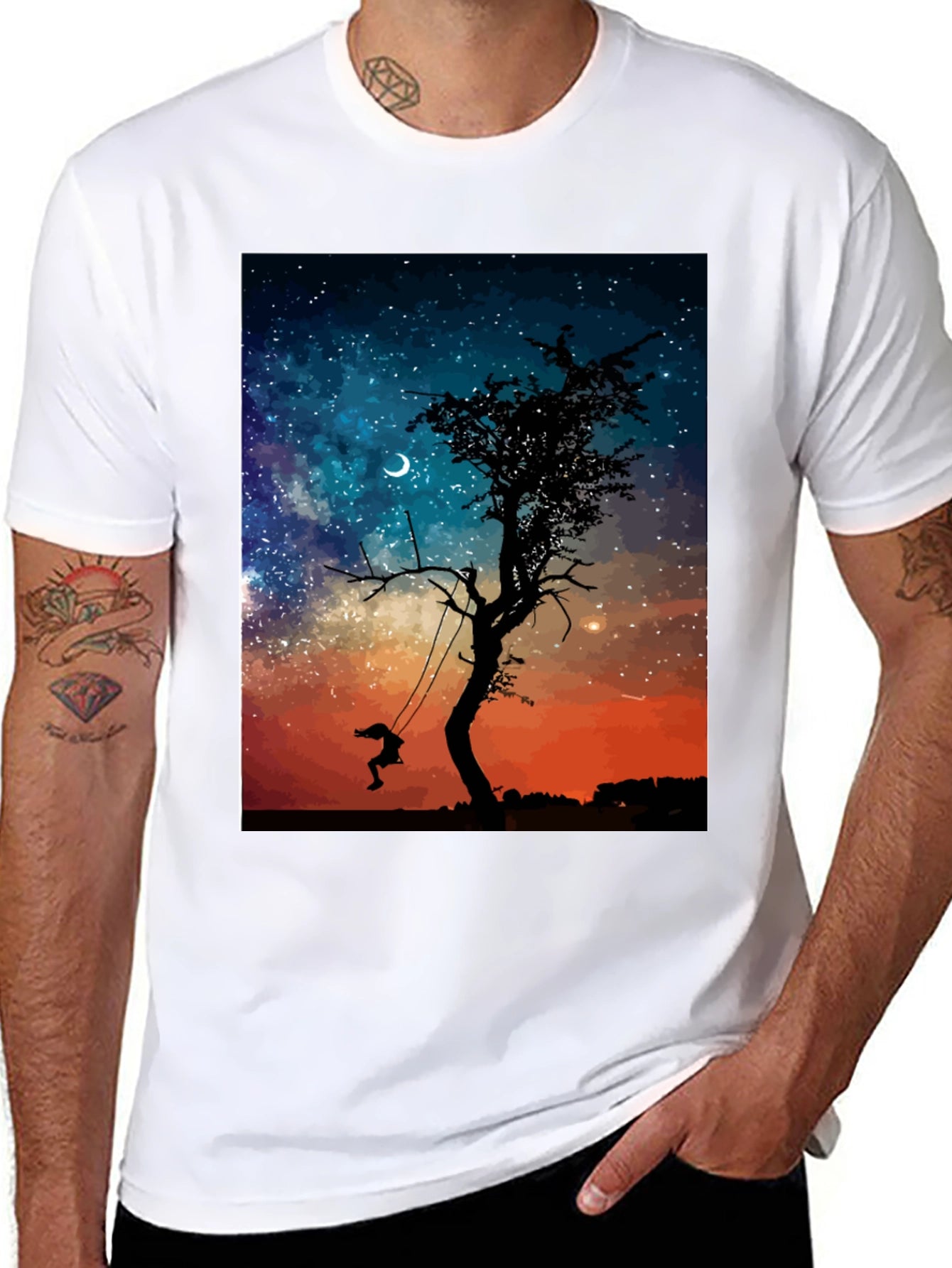 Dreamy Night Tree Swing Graphic Tee