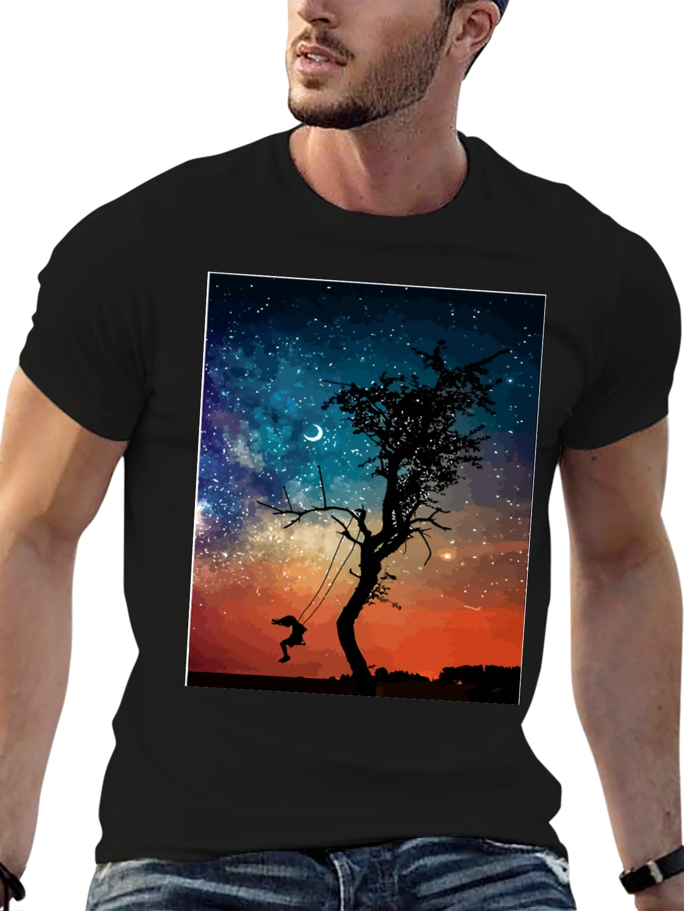 Dreamy Night Tree Swing Graphic Tee