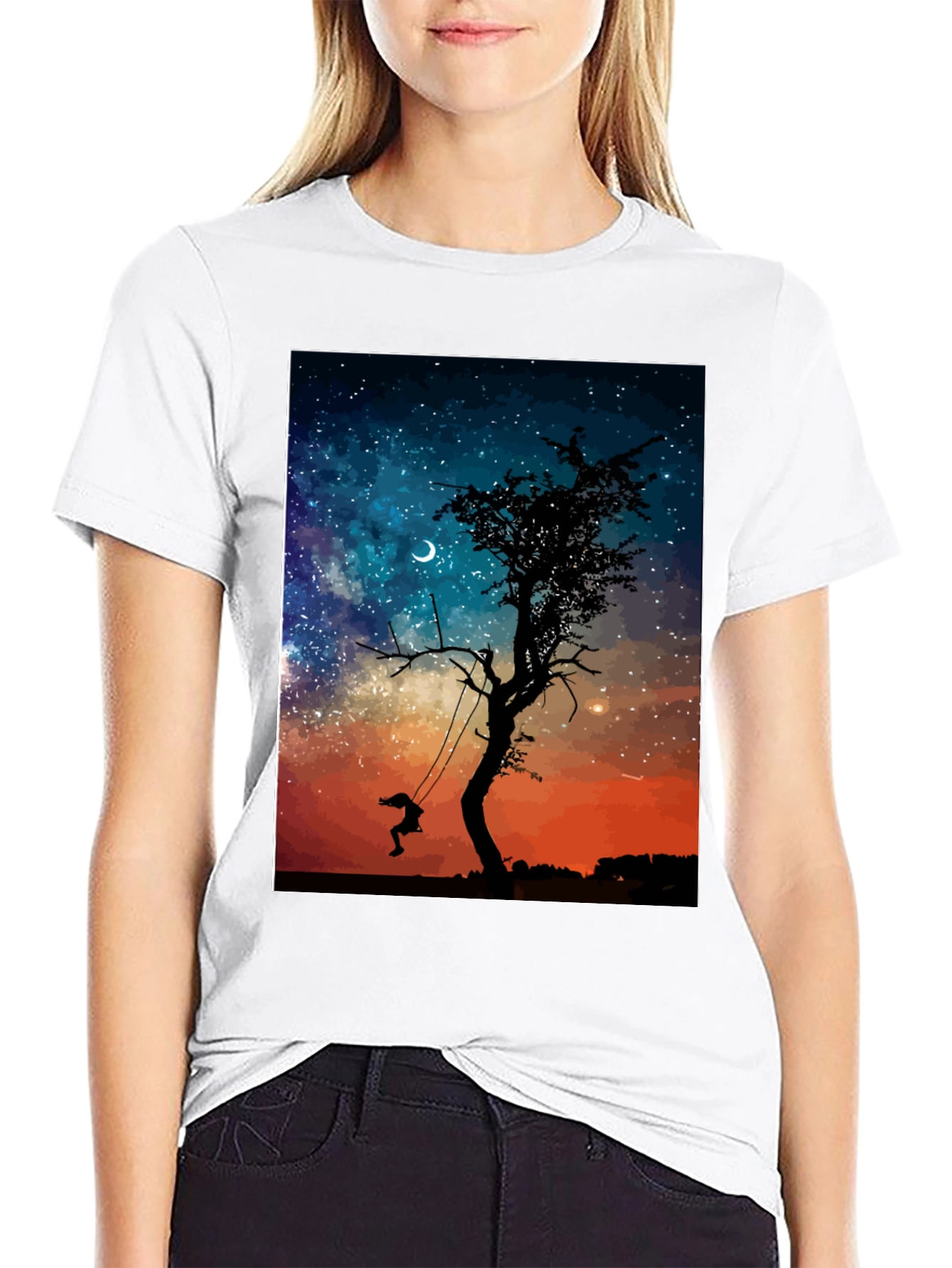 Dreamy Night Tree Swing Graphic Tee