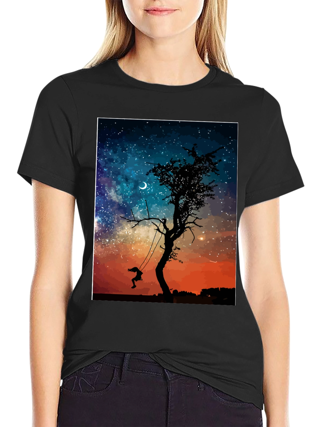 Dreamy Night Tree Swing Graphic Tee