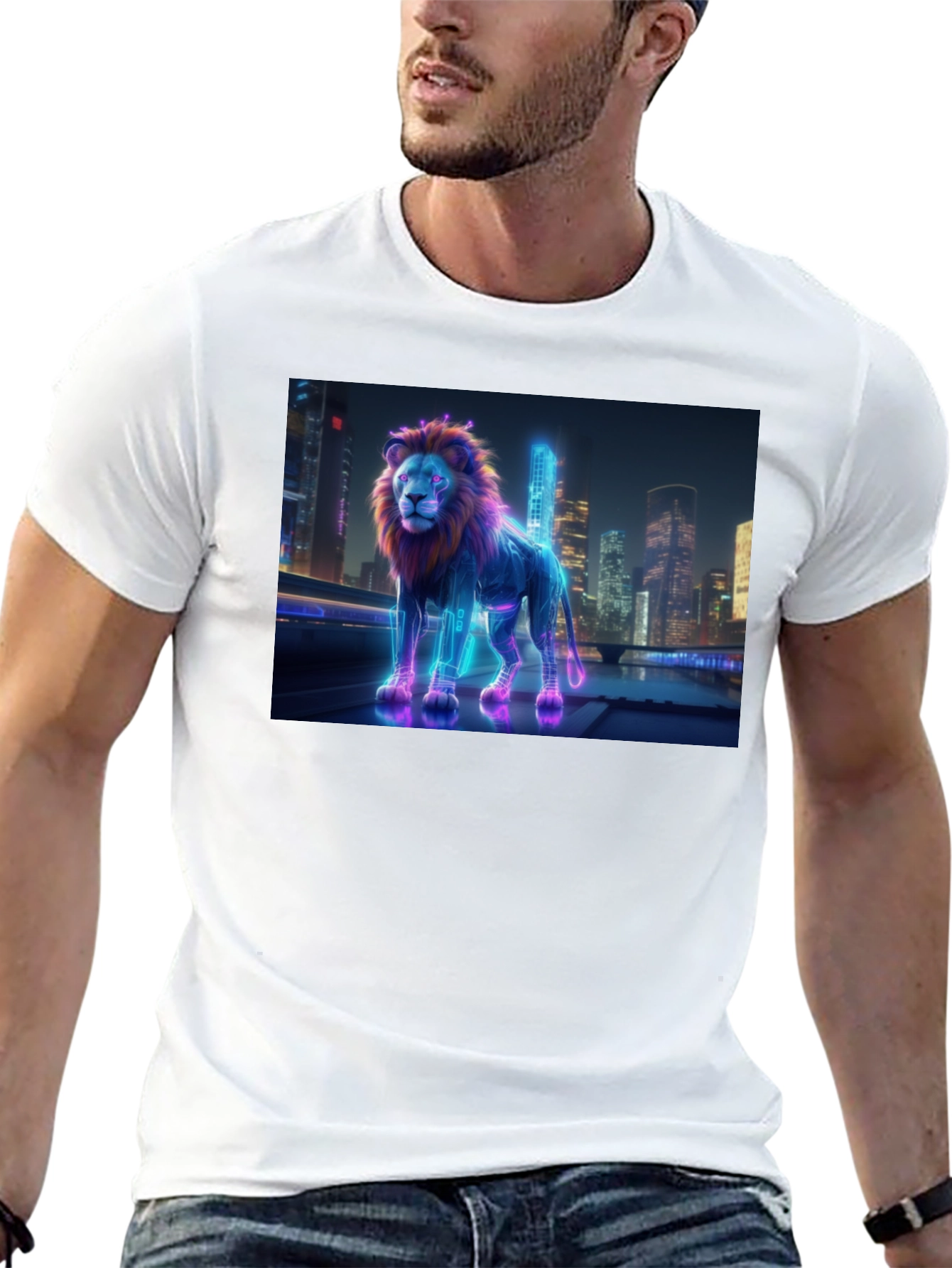 Neon Lion Cityscape T-Shirt